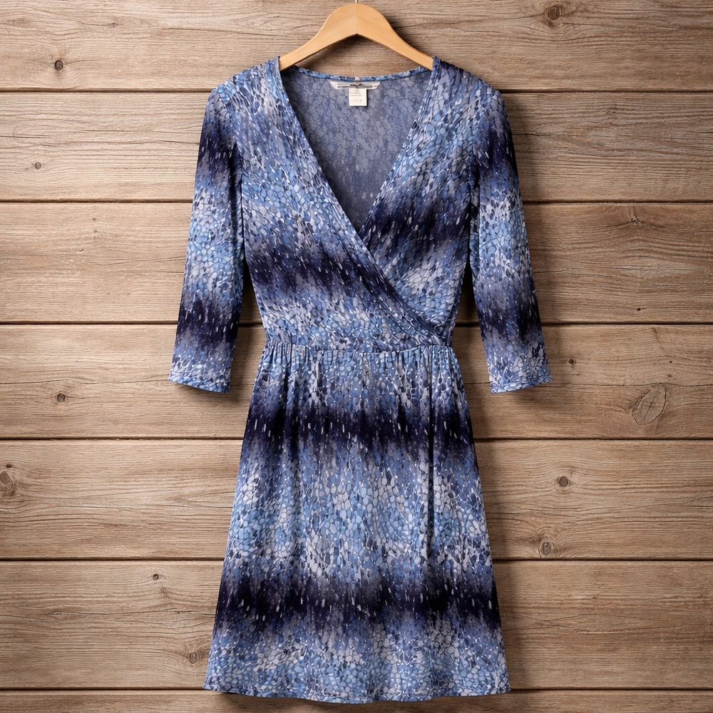 Christine V XL Print Wrap Look Polyester Spandex  Midi Dress